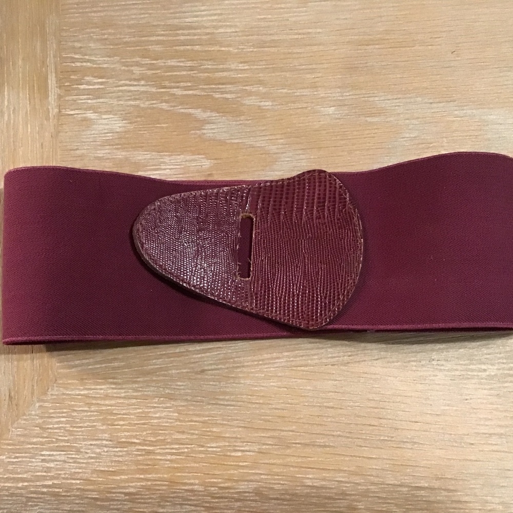 Vintage Burgundy Wide Belt, Elastic with Leather Buckle/Closure